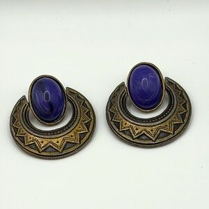 Vintage 80’s Purple and Brass Geometric Egyptian Revival Moroccan Earrings